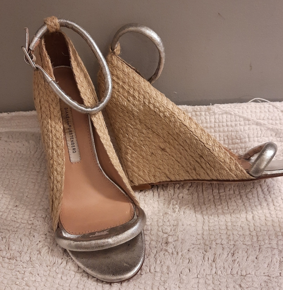 Diane Von Furstenberg Silver Espadrille Wedges